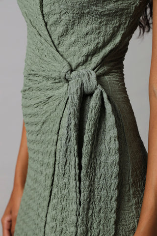 Sleeveless Wrap Textured Knit Dress - Sage