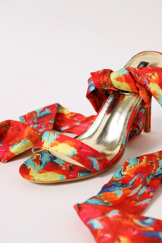 Hi Stiletto Satin Sandal Ankle Wrap Heel - Multi