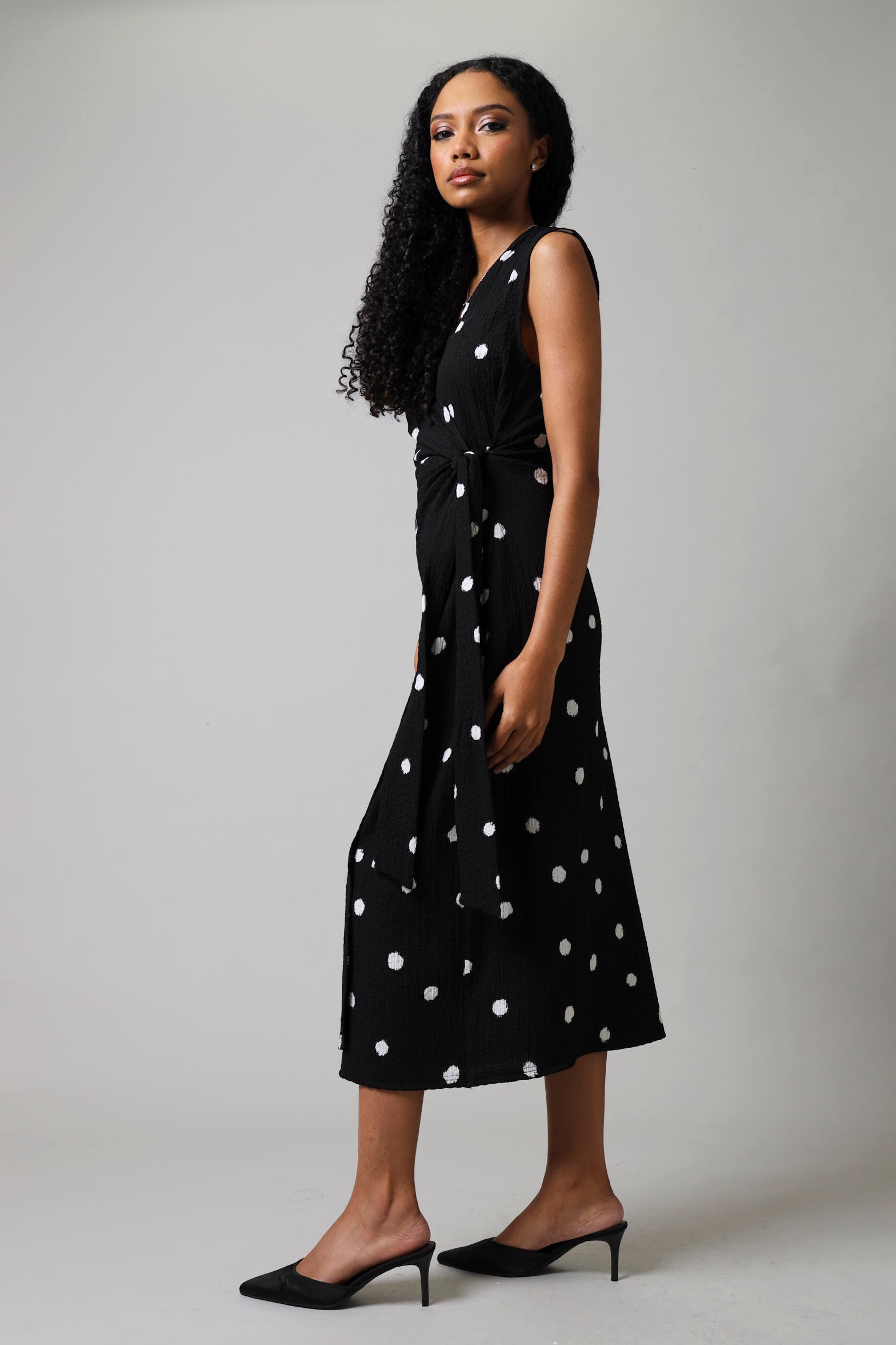Sleeveless Textured Knit Wrap Dress
