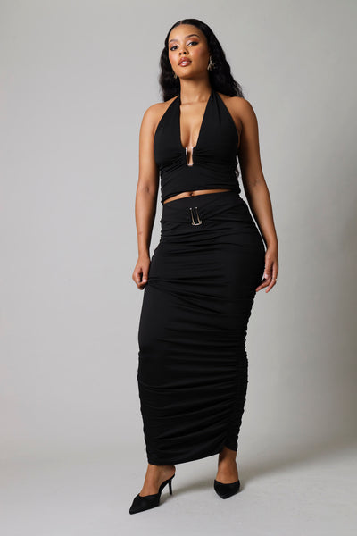 Buckle Detail Slinky Skirt - Black – LEGiT