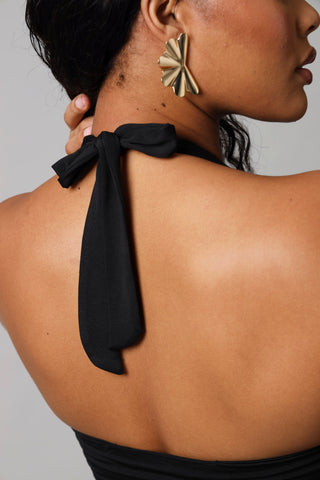 Sleeveless Buckle Detail Slinky Top - Black