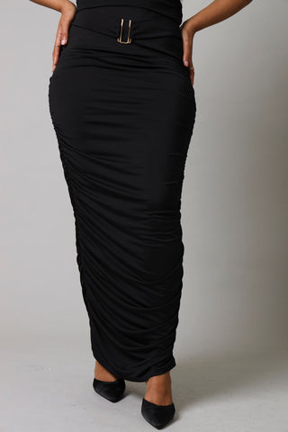Buckle Detail Slinky Skirt - Black