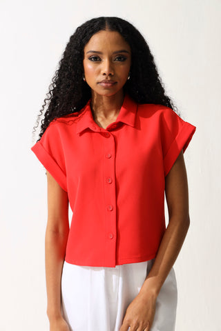 Button Detail Barbi Top - Red