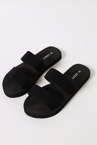 Double Strap Rope Knit Sandal - Black