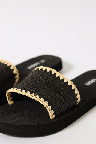 One Strap Raffia Rope Sandal - Black