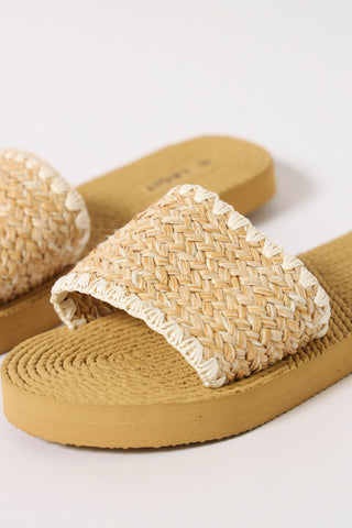 One Strap Raffia Rope Sandal - Beige/White