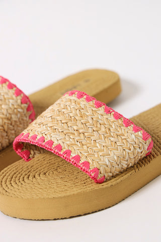 One Strap Raffia Rope Sandal - Beige/Pink