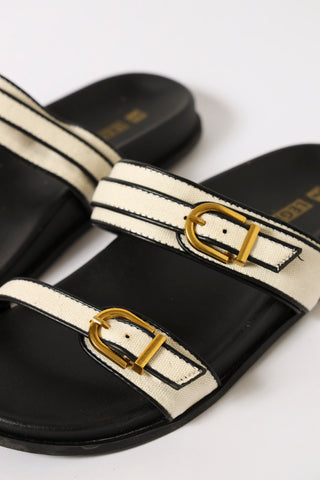 Contrast Detail Double Strap Moulded Sandal  - Black