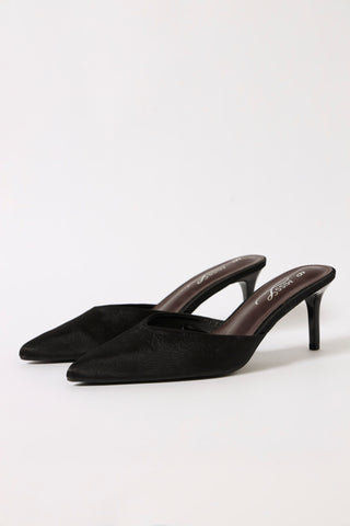 Mid Stiletto Slip On Satin Court Heel - Black