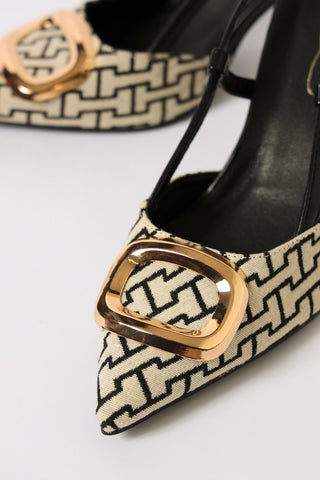 Mid Slingback Pointy Monogram Court Heel - Black