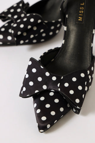 Mini Polka Dot Bow Slingback Court - Black