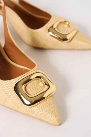 Mid Slingback Raffia Court Heel - Natural