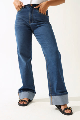 Basic Turn Up Wide Leg Jean - Medium Wash