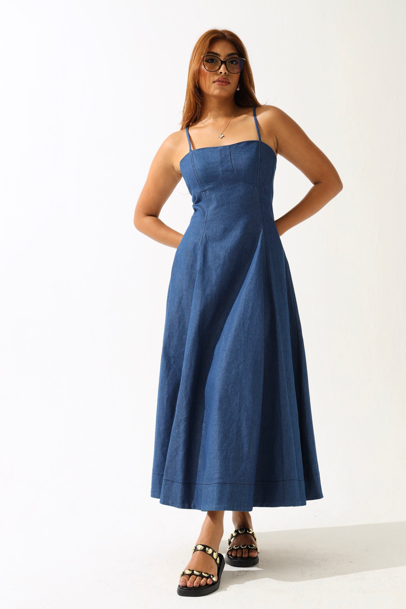 Corset Flare Denim Midi Dress - Dark Wash LEGiT Corset Flare Denim Midi Dress - Dark Wash LEGiT