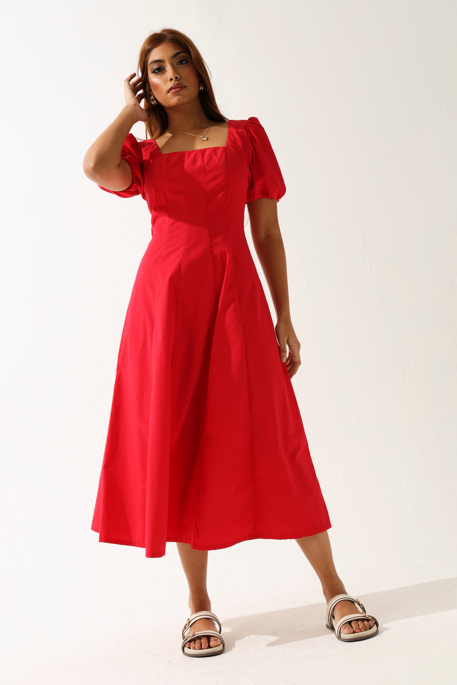 Panelled Puff Sleeve Midi Dress Panelled Puff Sleeve Midi Dress
