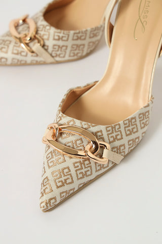 High Shaped Monogram Court Heel - Natural