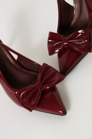 High Shaped Patent Bow Court Ankle Buckle- Burgundy