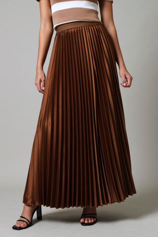Maxi Elasticated Pleated Skirt - Dark Brown