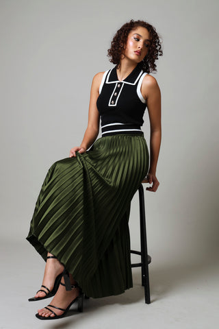 Long Length Pleated Skirt - Fatigue