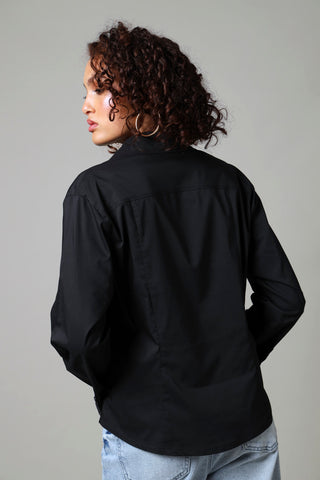 Long Sleeve Stretch Poplin Shirt - Black