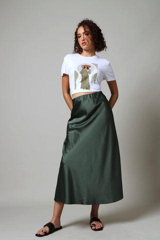 Satin Slip Skirt- Olive
