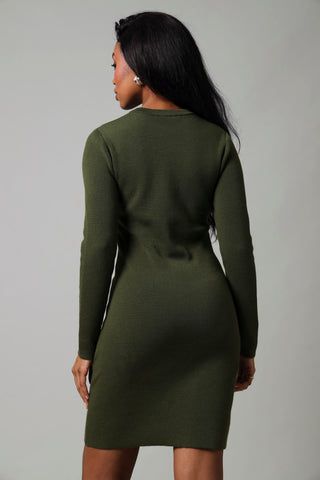 Longsleeve Button Down Knitwear Dress - Fatigue