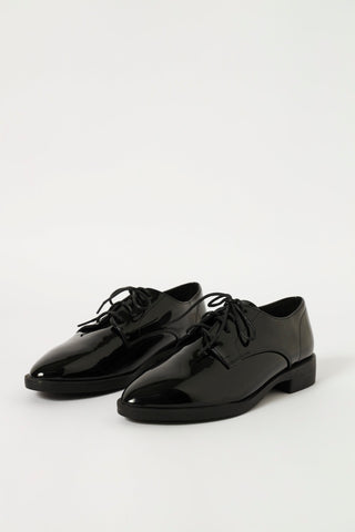Pointed Patent Lace Up  - Black
