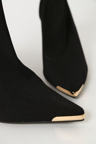 Mid Calf Heeled Pointy Sock Boot- Black