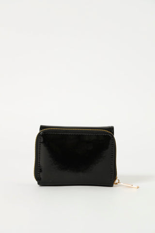 Metal Clasp Heart Trim Wallet - Black