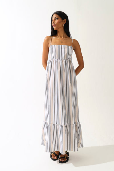 Strappy Stripe Poplin Frill Hem Maxi Dress - Multi – LEGiT