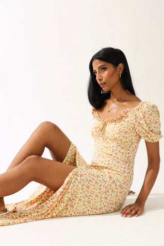 Shorst Sleeve Floral Midi Dress - Multi