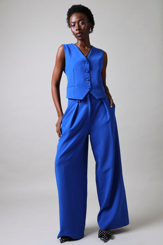 Pleat Detail Wide Leg Pants - Cobalt