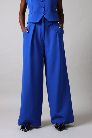Pleat Detail Wide Leg Pants - Cobalt