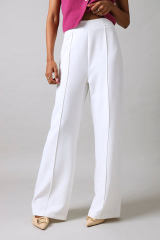 Wide Leg Pintuck Pants - White