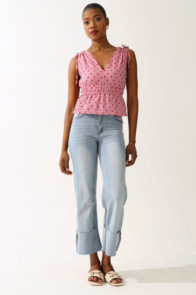 Sleeveless Ruched Waist Gingham Blouse - Pink – LEGiT