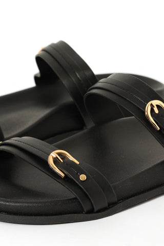 Double Strap Stud Detail Moulded Sandal - Black