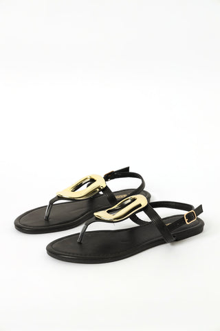 Organic Trim Thong Flat Sandal - Black