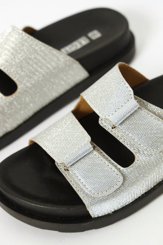 Moulded Two Strap Velcro Mule Sandal - Silver