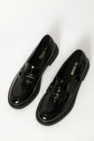 Chain Trim Patent Chunky Loafer - Black