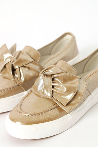 Vulcanised Knot Detail Slip On Loafer  - Gold