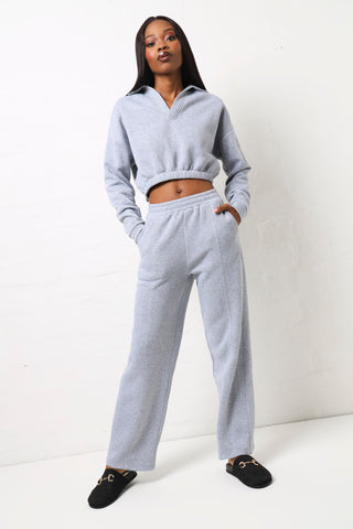 Long Sleeve  Collar Fleece Pull Over - Grey Melange