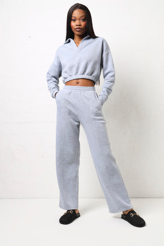 Wide leg Fleece Pants - Grey Melange