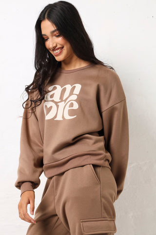 Amour Fleece Pullover Top - Taupe