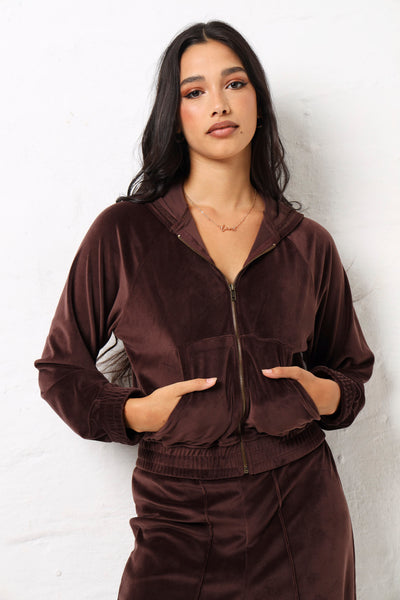 Long Sleeve Velour Zip Through Top - Chocolate – LEGiT