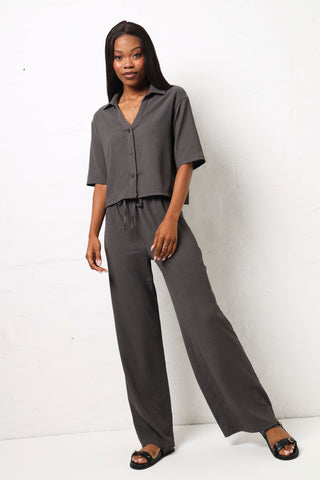 Short Sleeve Button Down Knit Shirt - Charcoal