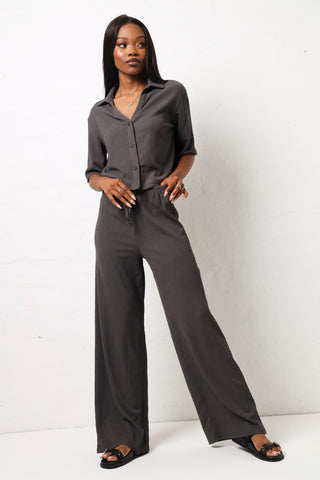 Textured Knit Wide leg Pants - Charcoal