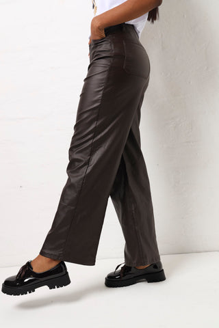 Coated Wide Leg Jean - Dark Brown