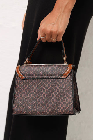 Embossed Monogram Multi Flower Charm Satchel - Brown