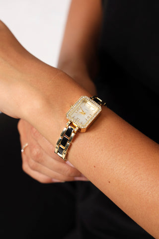 Soft Rectangle Metal Strap Watch - Black/Gold