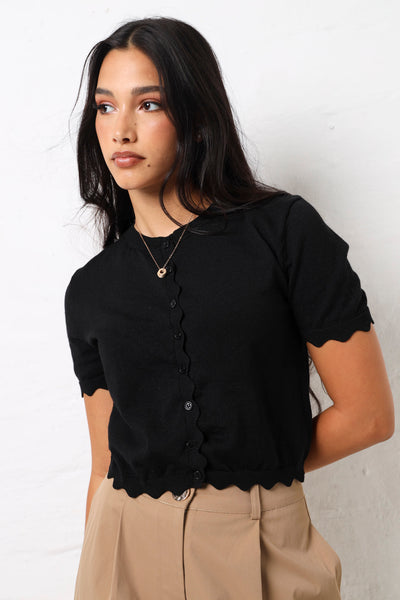 Short sleeve Scalloped Knitwear Cardigan - Black – LEGiT